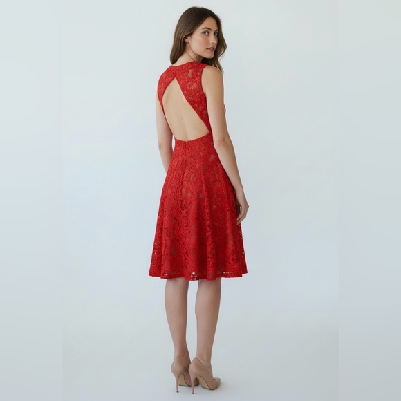 BCBGMAXAZRIA Lace Midi Dress Sleeveless Party Cocktail Red Size 12 - Picture 3 of 12
